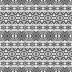 A modern yet traditional black and white seamless geometric pattern with horizontal symmetry. Inspired by Aztec and Inca art, perfect for fashion, branding, and decorative projects.