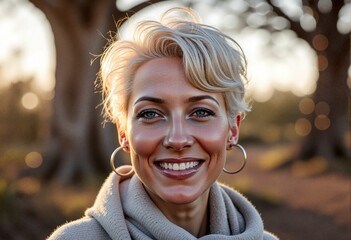 Smiling mature woman outdoors for aging positively articles, mental health blogs, and wellness websites