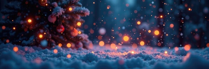 Twinkling Christmas lights dance in a snowfall, lights, swirling, frost
