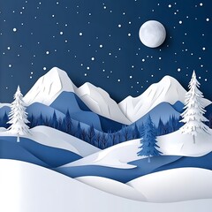Fototapeta premium Elegant Papercraft Winter Wonderland Blue and White Snow