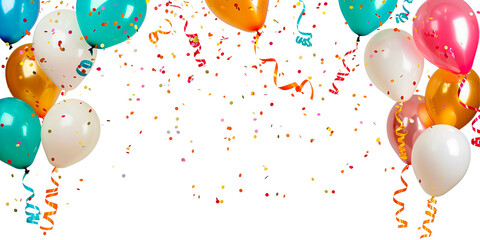 Colorful balloon,streamer, confetti on transparent on white background