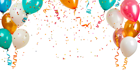 Colorful balloon,streamer, confetti on transparent on white background