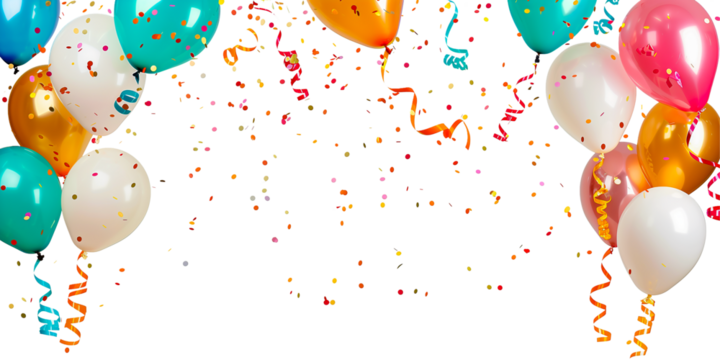 Colorful balloon,streamer, confetti on transparent on white background