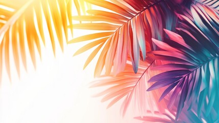 Colorful palm leaves against a bright background glow