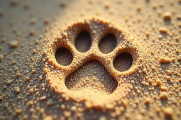 Feline paw print on sandy ground, sandy ground, dog animal, cat