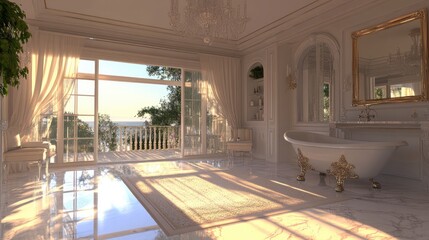 A luxurious bathroom featuring a freestanding tub against a newly installed transparent glass partition.