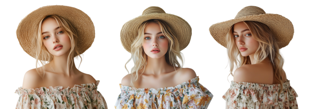 portrait of girls wearing straw hat