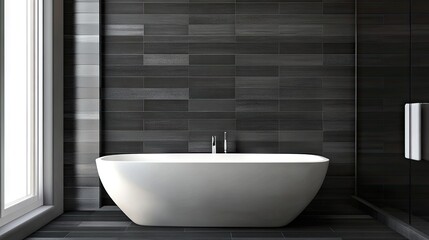 A minimalist bathroom featuring newly installed matte black tiles, creating a sleek, modern aesthetic.