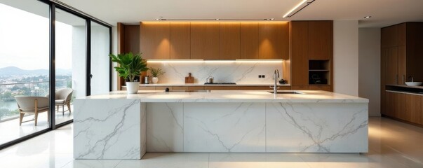 Expansive marble kitchen island, Australian style, open plan, black, luxury kitchen