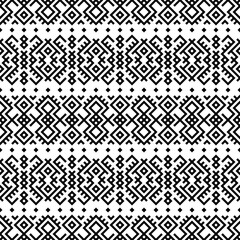 Fototapeta premium A striking horizontal seamless pattern with intricate tribal-inspired geometric designs in black and white. Great for branding, packaging, and home decor.