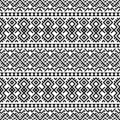 A striking horizontal seamless pattern with intricate tribal-inspired geometric designs in black and white. Great for branding, packaging, and home decor.