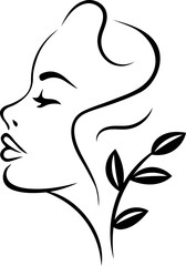 Black and white silhouette of a woman and leaf
