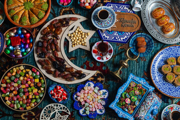 Colorful Ramadan Eid Candy and Chocolate in the Traditional Ottoman Cuisine Desserts Photo, Eid Celebration Photo, Üsküdar Istanbul, Turkiye (Turkey)