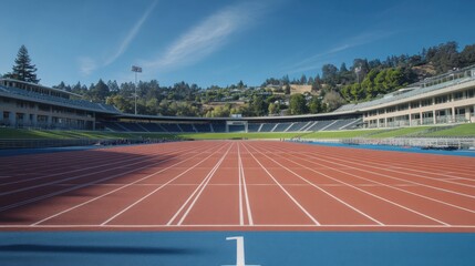 College stadium with athletes preparing for a 4x100m relay. Featuring teamwork and precision