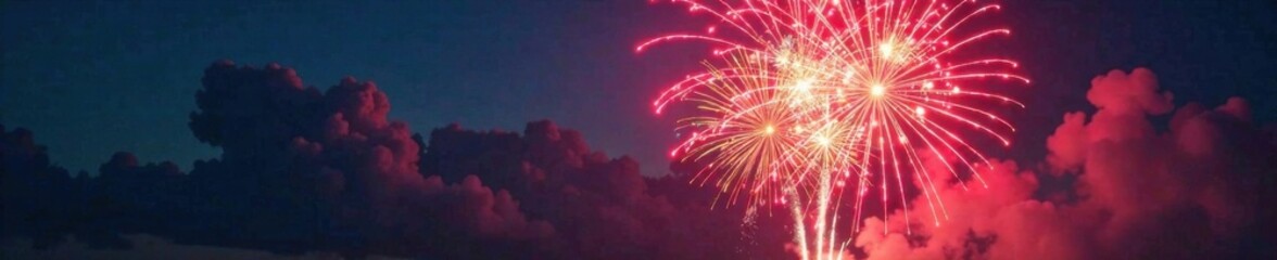 Fototapeta premium Fireworks explosion in the sky with a QR code icon, celebration, qr code, balloons