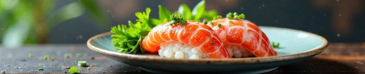 Fish or seafood flat icon with a plate of sushi, restaurant, kitchen, seafood