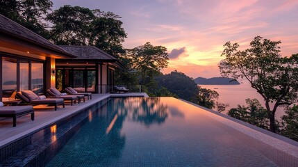 Luxury villa sunset infinity pool ocean view