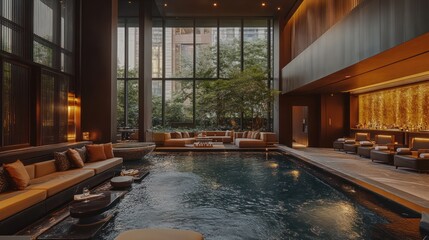 Luxury penthouse indoor pool with city views
