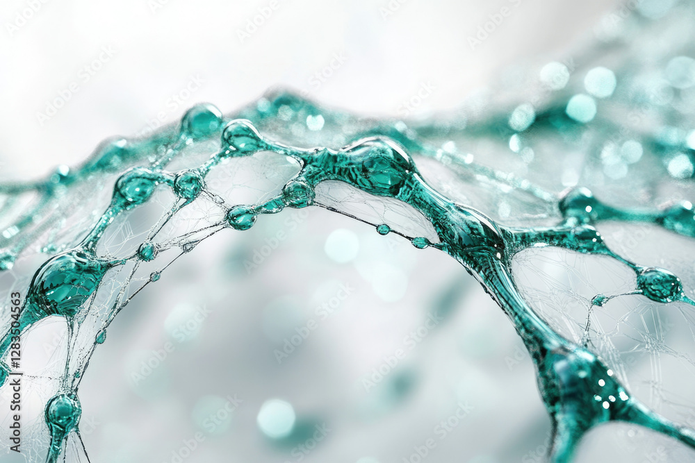 Poster Abstract teal liquid forming a complex interconnected network, resembling a neural network or molecular structure.
