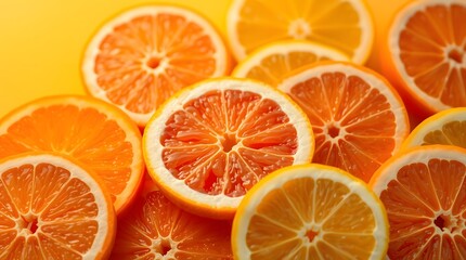  Photograph of sliced citrus fruitsorange, grapefruit, lemon, suitable for any content
