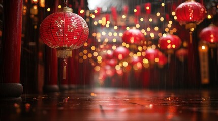 Obraz premium Rainy Asian temple lanterns