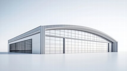 Obraz premium Architectural Marvel: Modern hangar with large doors and a sleek, contemporary design. Illustrating architectural grandeur, aviation, and the convergence of technology and construction.