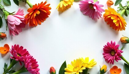 Floral arrangement with diverse flowers on white surface, garden decor, flowers, bloom