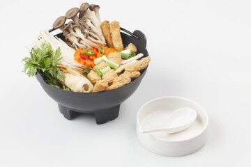  Fish cake soup is a food made by crushing fish flesh, adding additional ingredients such as salt, and cooking it to coagulate it.
