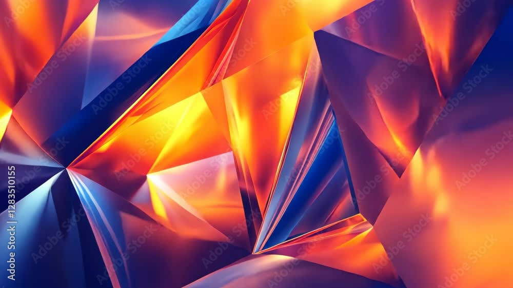 Wall mural dynamic abstract shapes of blue and orange reflecting light in an artistic design, dynamic abstract 