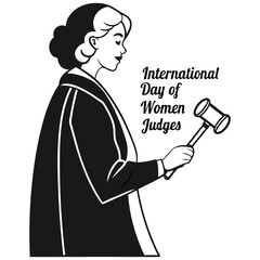 Stylized line art of a woman judge with gavel, honoring women in law. Ideal for International Day of Women Judges celebrations and judicial empowerment.