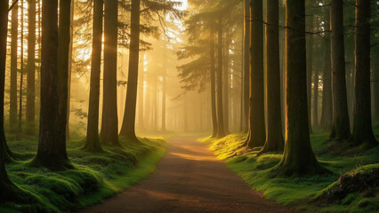 Naklejka premium misty morning in the forest