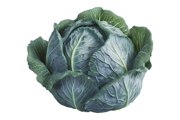 Fototapeta premium Whole green cabbage with vibrant outer leaves isolated on a transparent background. Fresh and organic vegetable concept, healthy food ingredient