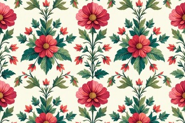 Floral damask pattern with vector seamless flowers and leaves, , floral, design