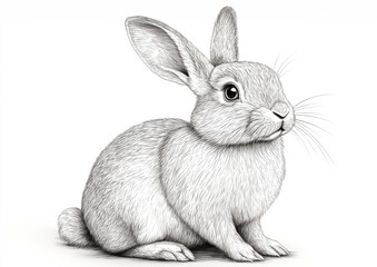 Obraz premium Detailed pencil drawing of a rabbit showcasing realistic features and textures in a minimalist style on a plain background