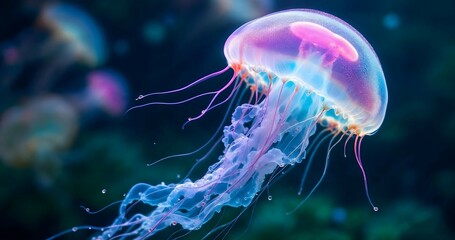 Obraz premium bioluminescent jellyfish, deep sea, underwater photography