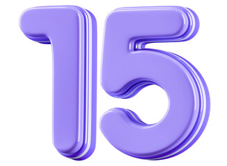 3D Glossy Purple Number 15