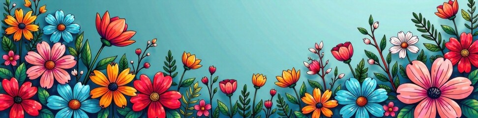 Fototapeta premium Floral Garden Doodle Vector, floral garden, vector, orange