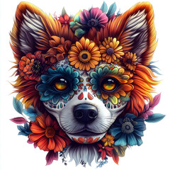 A charming Chihuahua dog with intricate floral face paint, combining pet portraiture with artistic beauty.