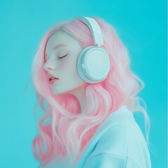 Pastel Dreamscape Pink Hair White Headphones Serenade