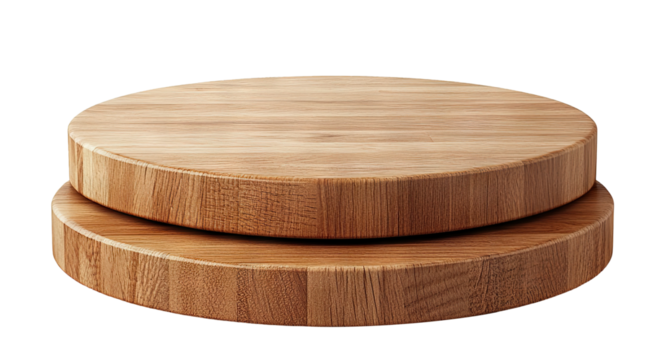 Round wooden podium with smooth surface, isolated on transparent cutout background