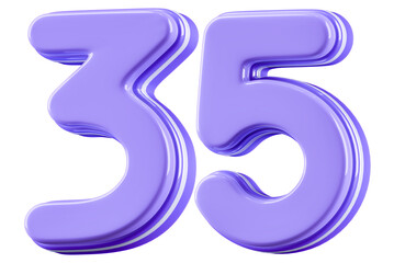 3D Glossy Purple Number 35