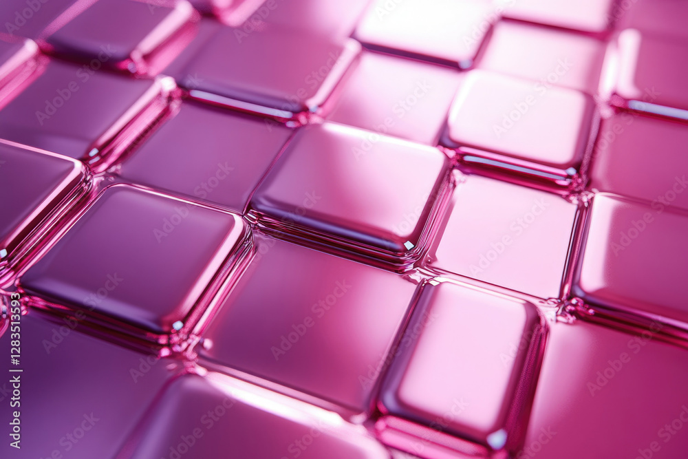 Poster Abstract image of glossy pink square tiles creating a geometric pattern.