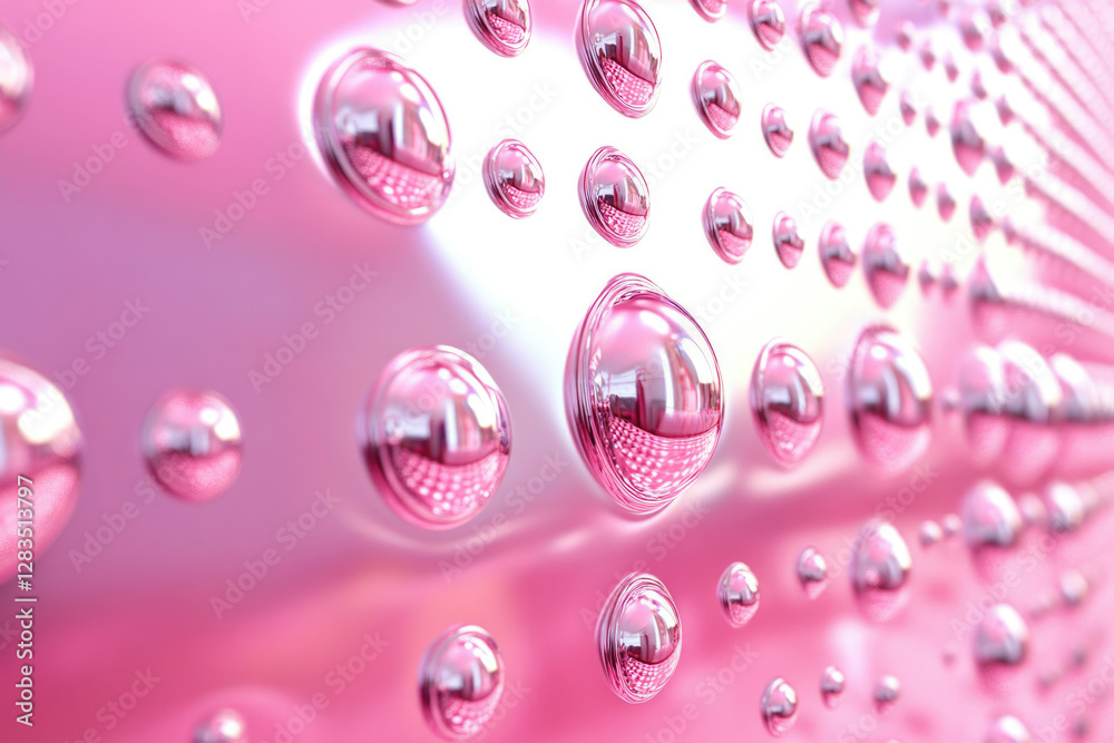 Poster Pink metallic spheres reflecting light, creating a pattern on a surface.
