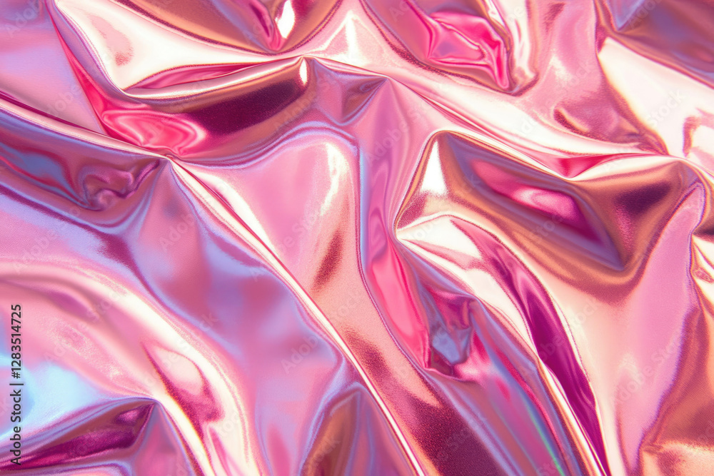 Poster close-up of iridescent pink fabric with flowing, shimmering folds and subtle color variations.