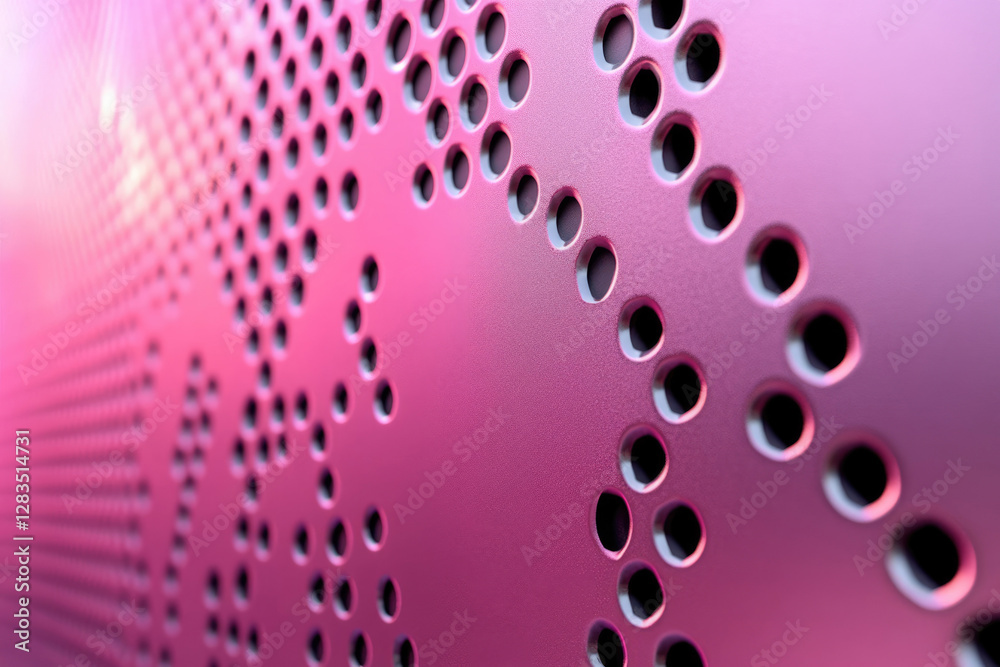 Aufkleber pink metallic surface with a pattern of evenly spaced circular holes.