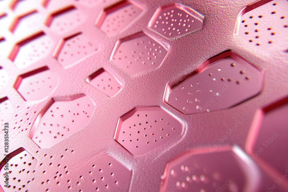 Poster Close-up of a pink textured surface with hexagonal patterns and small dots.