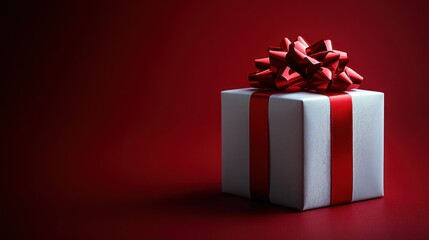 Red Background Gift Box with Ribbon