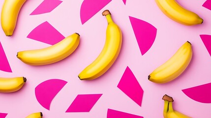 Vibrant Pink Background with Bananas and Geometric Shapes
