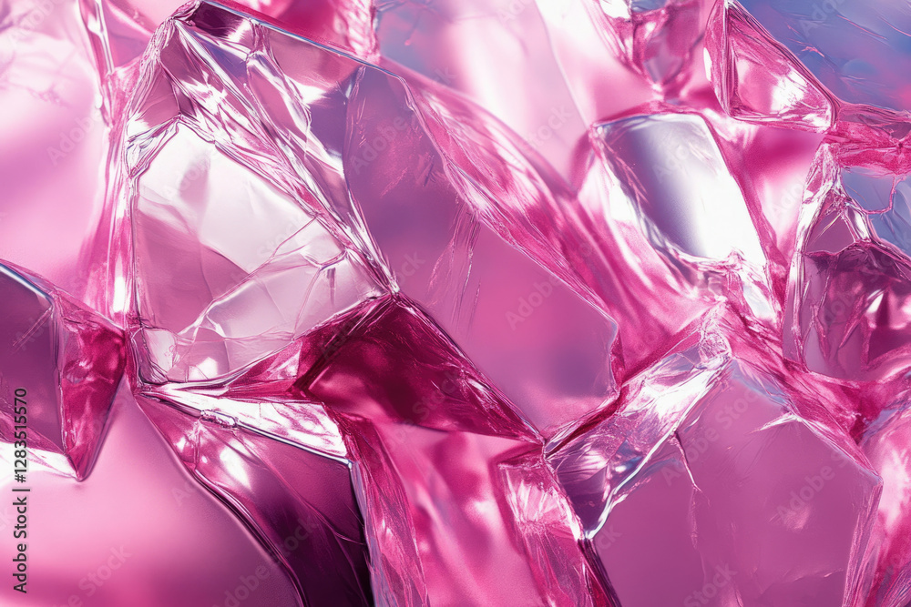 Poster abstract image of shattered pink glass reflecting light, creating a mesmerizing texture.