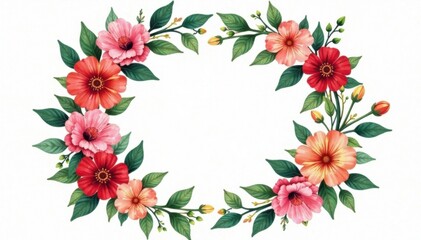 Floral wreath design with colorful flowers and greenery, floral, nature, garden